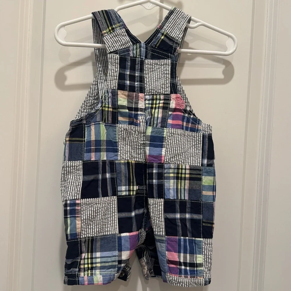 Gymboree Blue White and Pink Madras Romper 6-12 month old baby